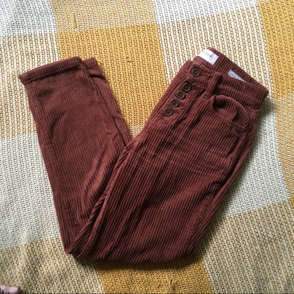 High Waisted Burnt Orange Corduroy Pants - Picture 2 of 7